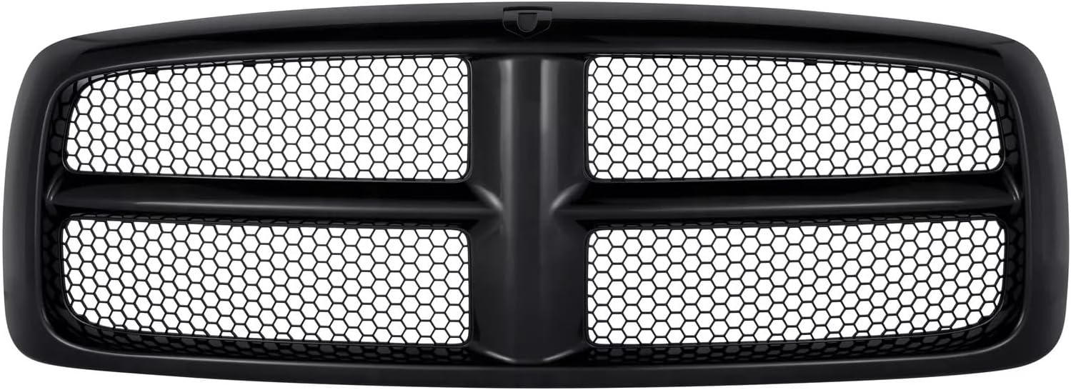 Front Honeycomb Grille Black Paint To Match Direct Replacement Compatible With 2002-2005 Dodge RAM 1500 2500 3500 CH1200331 5GR97DX8AE-PFM