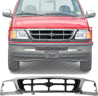 Front Grille Cross Bar Chrome Shell With Gray Insert Plastic Direct Replacement Compatible With 1997-1998 Ford F-150 / F-250 FO1200320 F85Z8200BAA