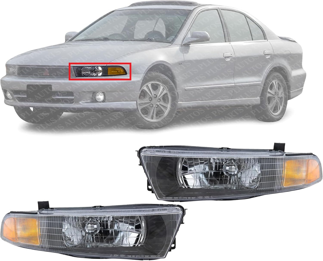 Set Of 2 Front Head Light Assembly Plastic Left Driver & Right Passenger Side Direct Replacement Compatible With 2002-2003 Mitsubishi Galant MI2502122 MI2503122 MR972843 MR972844