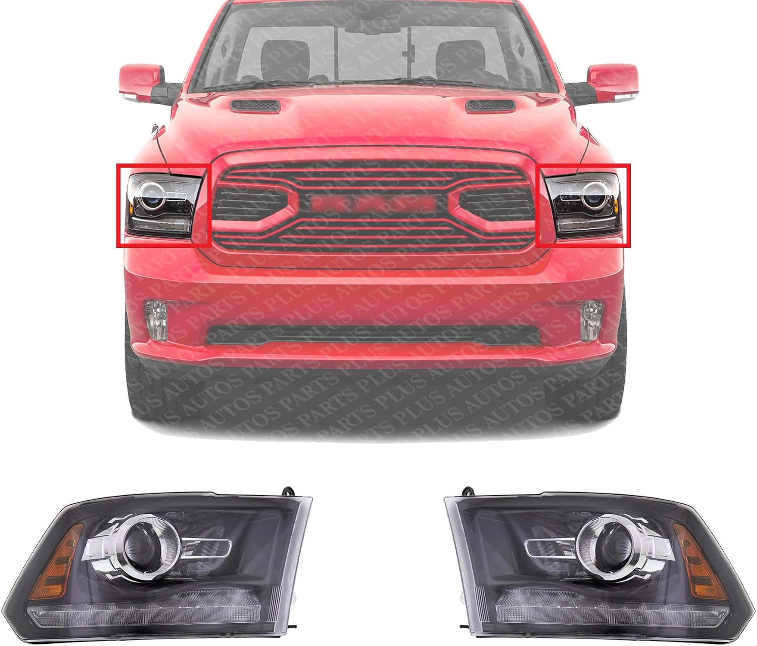 Set Of 2 Front Headlight Assembly With Black Interior Right Passenger & Left Driver Side Direct Replacement Compatible With 2014-2015 Ram 1500 2500 3500 CH2503245 CH2502245 68093220AB
