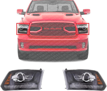 Set Of 2 Front Headlight Assembly With Black Interior Right Passenger & Left Driver Side Direct Replacement Compatible With 2014-2015 Ram 1500 2500 3500 CH2503245 CH2502245 68093220AB