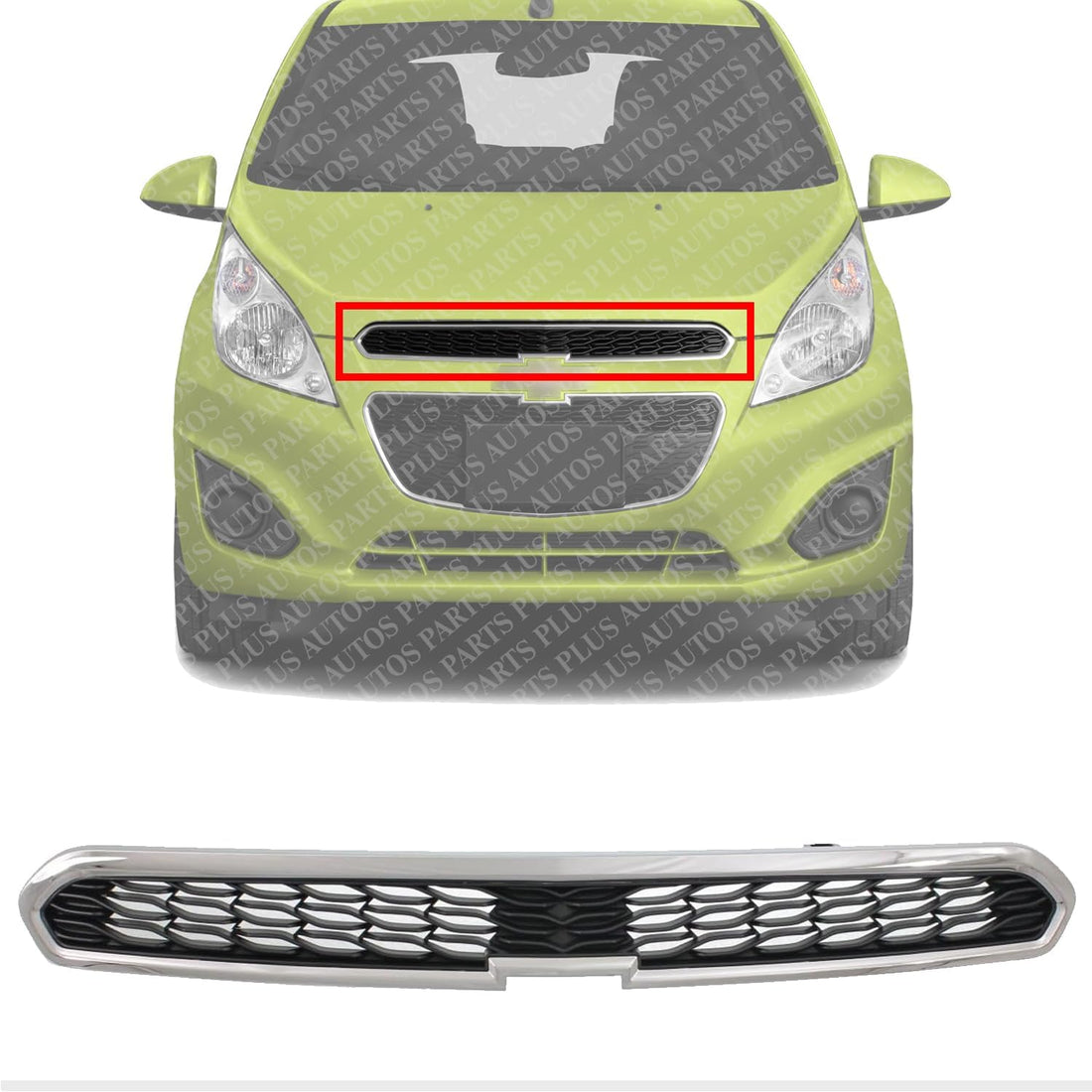Front Upper Grille Chrome Shell With Textured Black Insert Direct Replacement Compatible With 2013-2015 Chevrolet Spark GM1200657 95078754