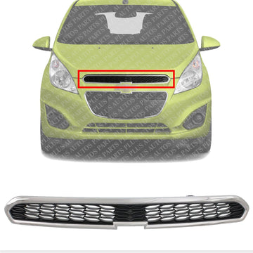 Front Upper Grille Chrome Shell With Textured Black Insert Direct Replacement Compatible With 2013-2015 Chevrolet Spark GM1200657 95078754