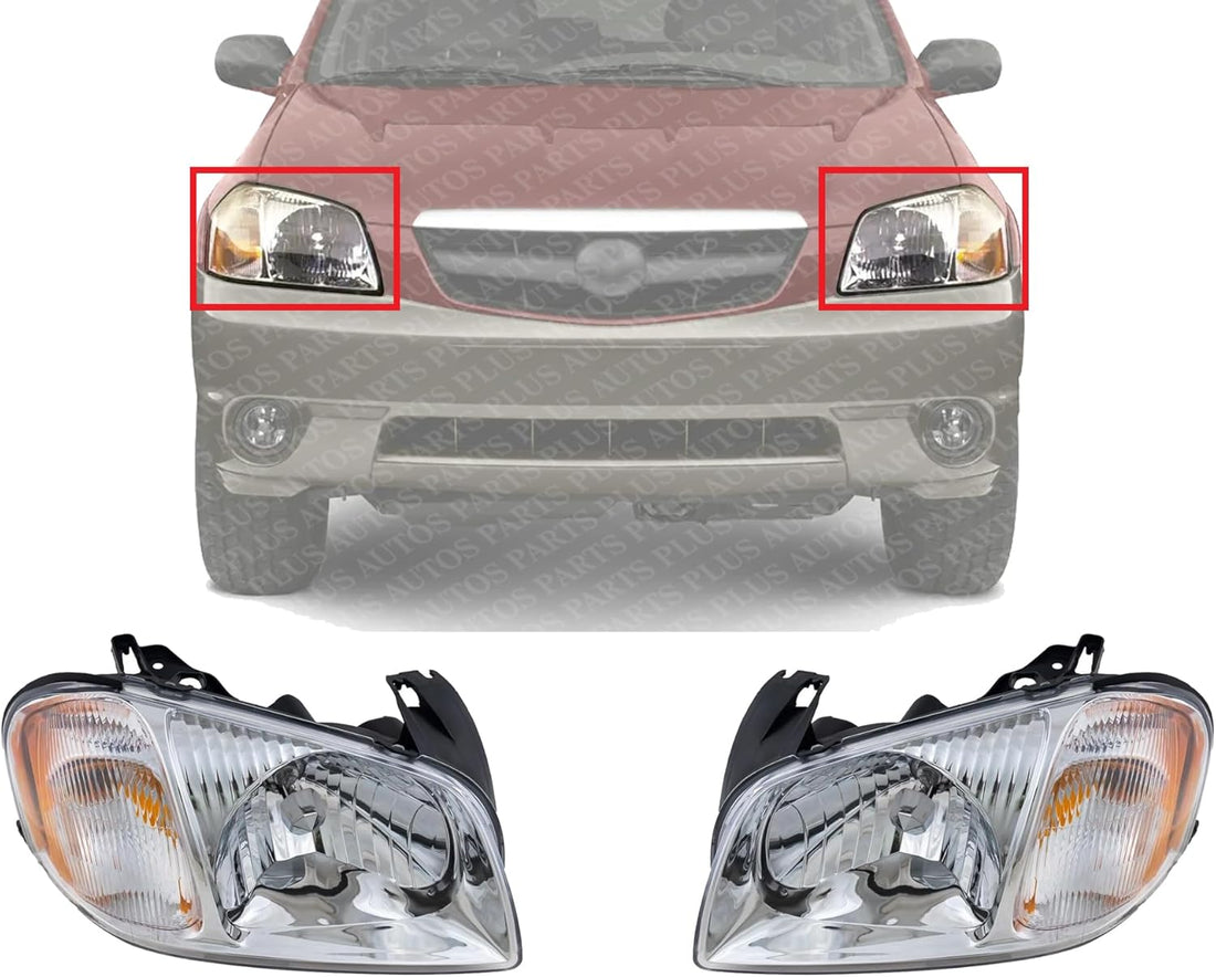 Set Of 2 Front Head Light Assembly Plastic Left Driver & Right Passenger Side Direct Replacement Compatible With 2001-2004 Mazda Tribute MA2502126 MA2503126 EC0151040L EC0251030