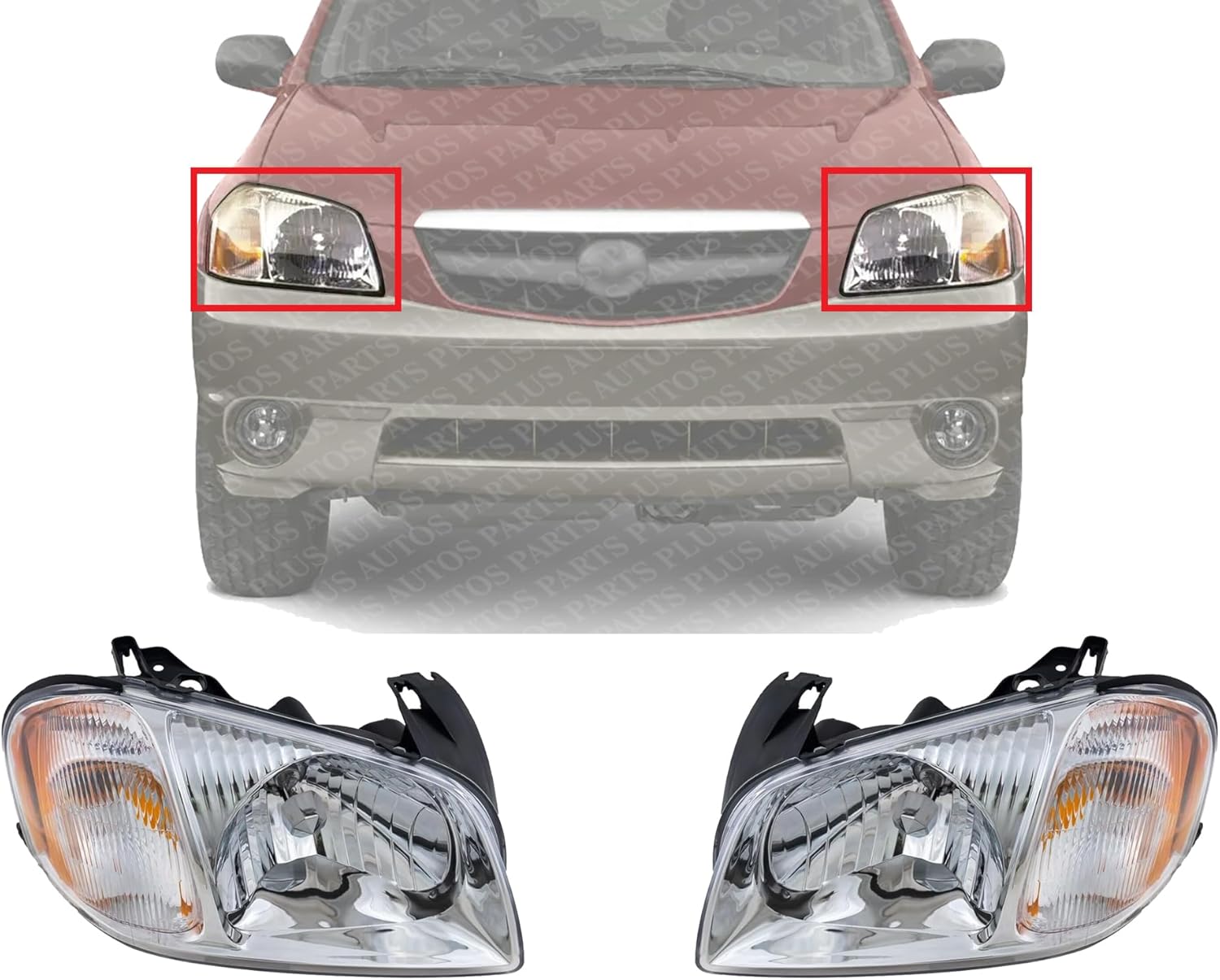 Set Of 2 Front Head Light Assembly Plastic Left Driver & Right Passenger Side Direct Replacement Compatible With 2001-2004 Mazda Tribute MA2502126 MA2503126 EC0151040L EC0251030