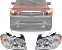 Set Of 2 Front Head Light Assembly Plastic Left Driver & Right Passenger Side Direct Replacement Compatible With 2001-2004 Mazda Tribute MA2502126 MA2503126 EC0151040L EC0251030