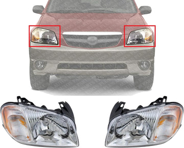 Set Of 2 Front Head Light Assembly Plastic Left Driver & Right Passenger Side Direct Replacement Compatible With 2001-2004 Mazda Tribute MA2502126 MA2503126 EC0151040L EC0251030