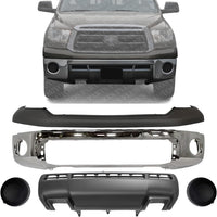 Front Bumper Face Bar Chrome Steel + Upper Cover + Lower Valance Panel + Fog Lamp Covers Left Driver & Right Passenger Side Direct Replacement Compatible With 2010-2013 Toyota Tundra
