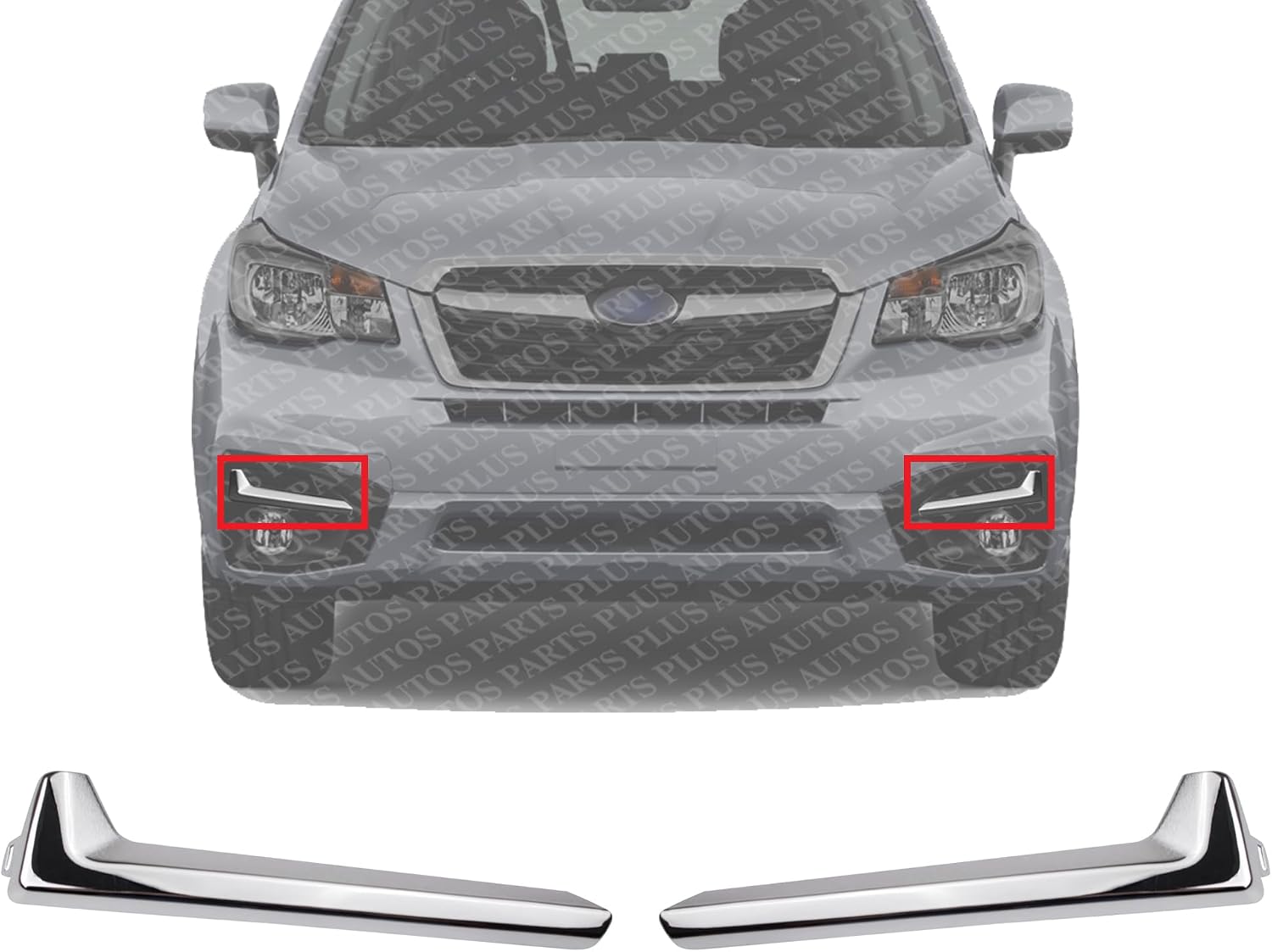 Set Of 2 Front Fog Lamp Molding Chrome Right Passenger & Left Driver Side Direct Replacement Compatible With 2017-2018 Subaru Forester SU1046101 SU1047101 57708SG010 57708SG000