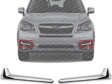 Set Of 2 Front Fog Lamp Molding Chrome Right Passenger & Left Driver Side Direct Replacement Compatible With 2017-2018 Subaru Forester SU1046101 SU1047101 57708SG010 57708SG000