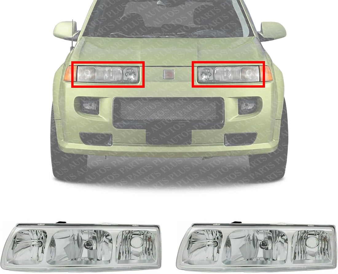 Set Of 2 Front Head Light Assembly Halogen Chrome Interior Left Driver & Right Passenger Side Direct Replacement Compatible With 2005 Saturn Vue GM2502253 GM2503253 22730381 22730382