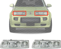 Set Of 2 Front Head Light Assembly Halogen Chrome Interior Left Driver & Right Passenger Side Direct Replacement Compatible With 2005 Saturn Vue GM2502253 GM2503253 22730381 22730382