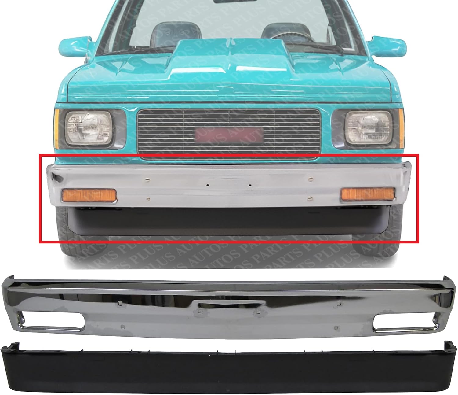 Front Bumper Chrome Steel Without Molding Holes + Lower Valance Air Deflector Primed Direct Replacement Compatible With 1983-1990 Chevrolet S10 Blazer / 1982-1990 Pickup GM1002365