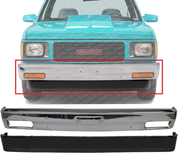 Front Bumper Chrome Steel Without Molding Holes + Lower Valance Air Deflector Primed Direct Replacement Compatible With 1983-1990 Chevrolet S10 Blazer / 1982-1990 Pickup GM1002365