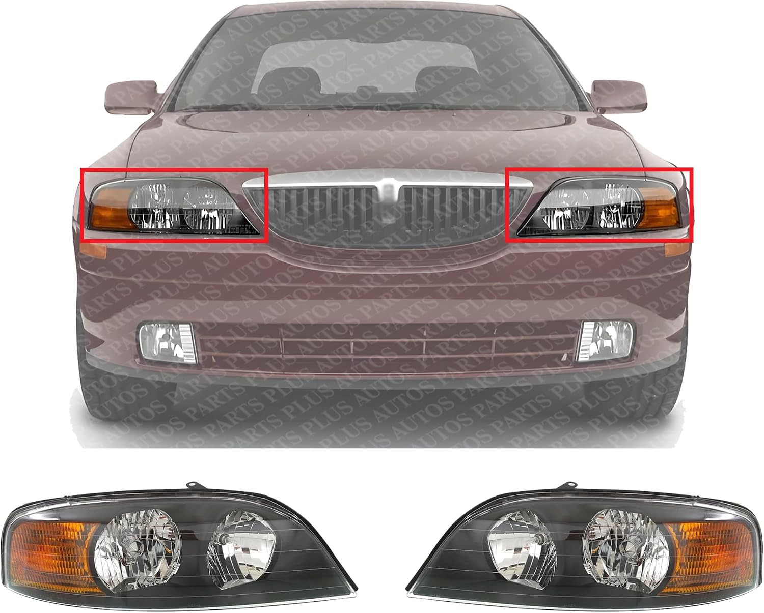 Set Of 2 Front Headlight Assembly Right Passenger & Left Driver Side Direct Replacement Compatible With 2000-2002 Lincoln LS 2W4Z13008CA-PFM 2W4Z13008BA-PFM