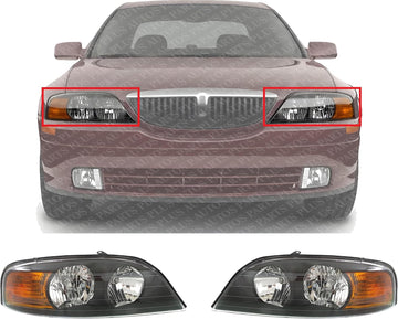 Set Of 2 Front Headlight Assembly Right Passenger & Left Driver Side Direct Replacement Compatible With 2000-2002 Lincoln LS 2W4Z13008CA-PFM 2W4Z13008BA-PFM