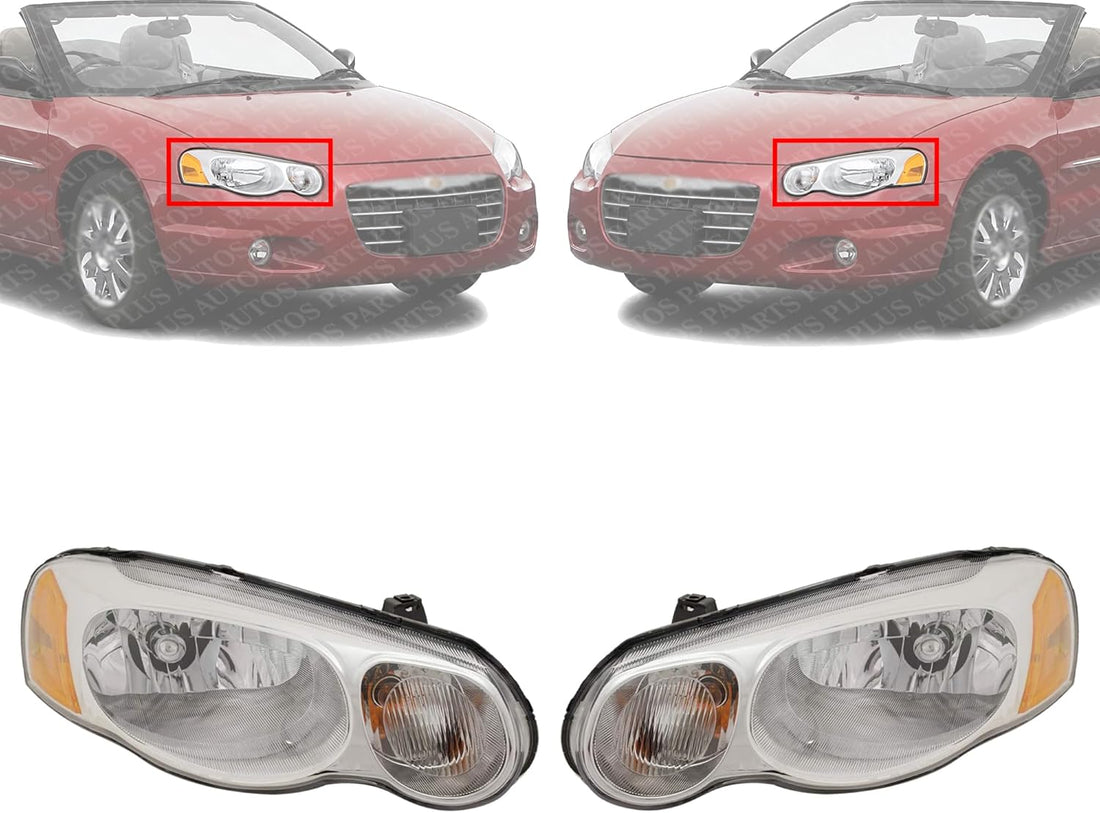 Set Of 2 Front Headlight Assembly Halogen Right Passenger & Left Driver Side Direct Replacement Compatible With 2004-2006 Chrysler Sebring CH2502150 CH2503150 4806037AF 4806036AF
