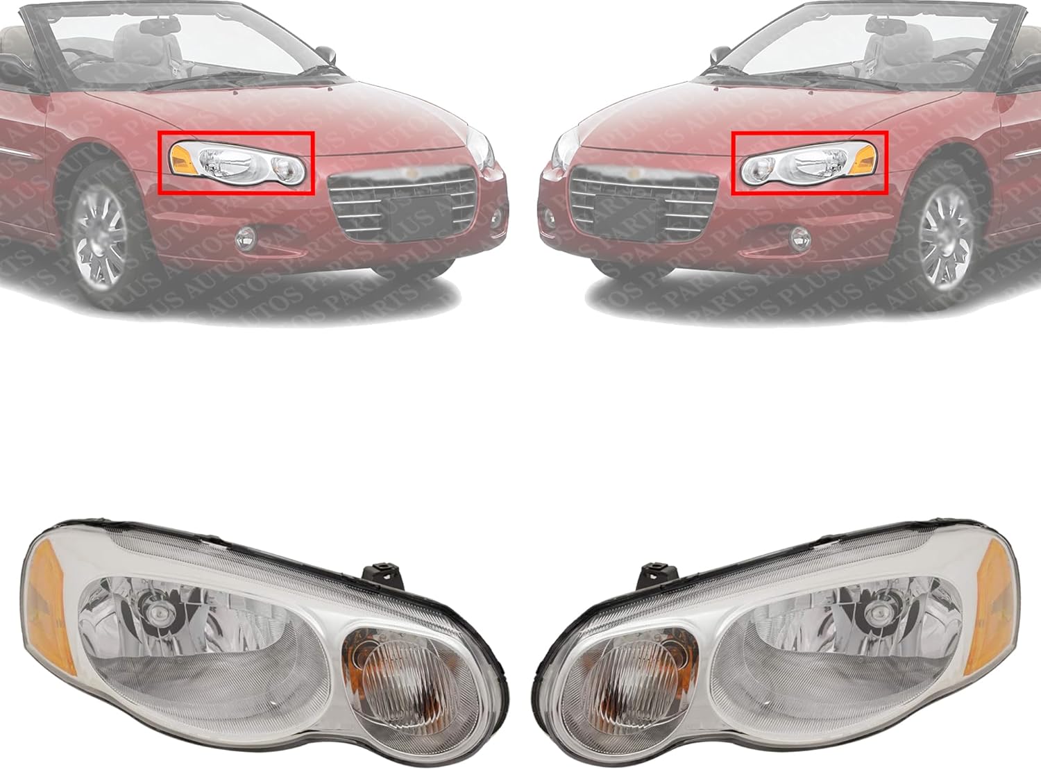 Set Of 2 Front Headlight Assembly Halogen Right Passenger & Left Driver Side Direct Replacement Compatible With 2004-2006 Chrysler Sebring CH2502150 CH2503150 4806037AF 4806036AF