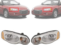 Set Of 2 Front Headlight Assembly Halogen Right Passenger & Left Driver Side Direct Replacement Compatible With 2004-2006 Chrysler Sebring CH2502150 CH2503150 4806037AF 4806036AF