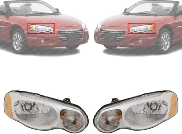 Set Of 2 Front Headlight Assembly Halogen Right Passenger & Left Driver Side Direct Replacement Compatible With 2004-2006 Chrysler Sebring CH2502150 CH2503150 4806037AF 4806036AF