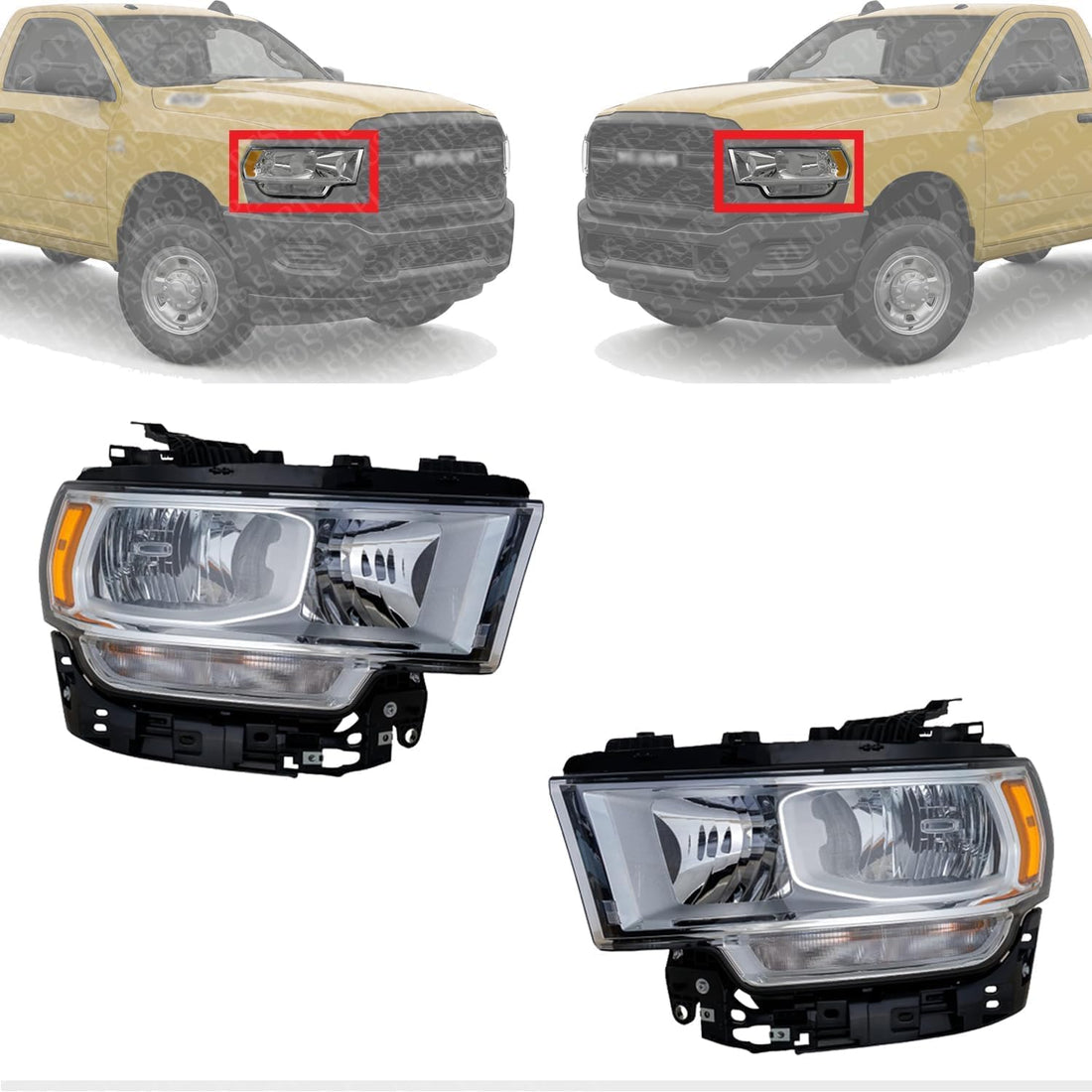 Set Of 2 Front Head Light Assembly Left Driver & Right Passenger Side Direct Replacement Compatible With 2019-2024 Ram 2500 3500 CH2503334 CH2502334 68360176AD 68360177AD
