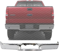Rear Step Bumper Face Bar Chrome Steel With Object Sensor Holes Direct Replacement Compatible With 2005-2008 Ford F-150 / Lincoln Mark FO1102359 8L3Z17906C