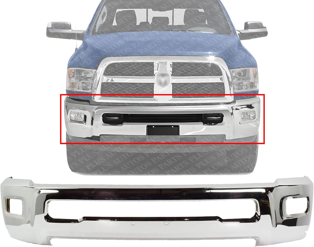 Front Bumper Chrome Steel Without Parking Aid Sensor Holes Direct Replacement Compatible With 2010-2018 Dodge Ram 2500/3500 CH1002390 68045698AB