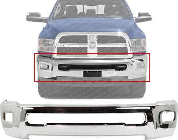 Front Bumper Chrome Steel Without Parking Aid Sensor Holes Direct Replacement Compatible With 2010-2018 Dodge Ram 2500/3500 CH1002390 68045698AB