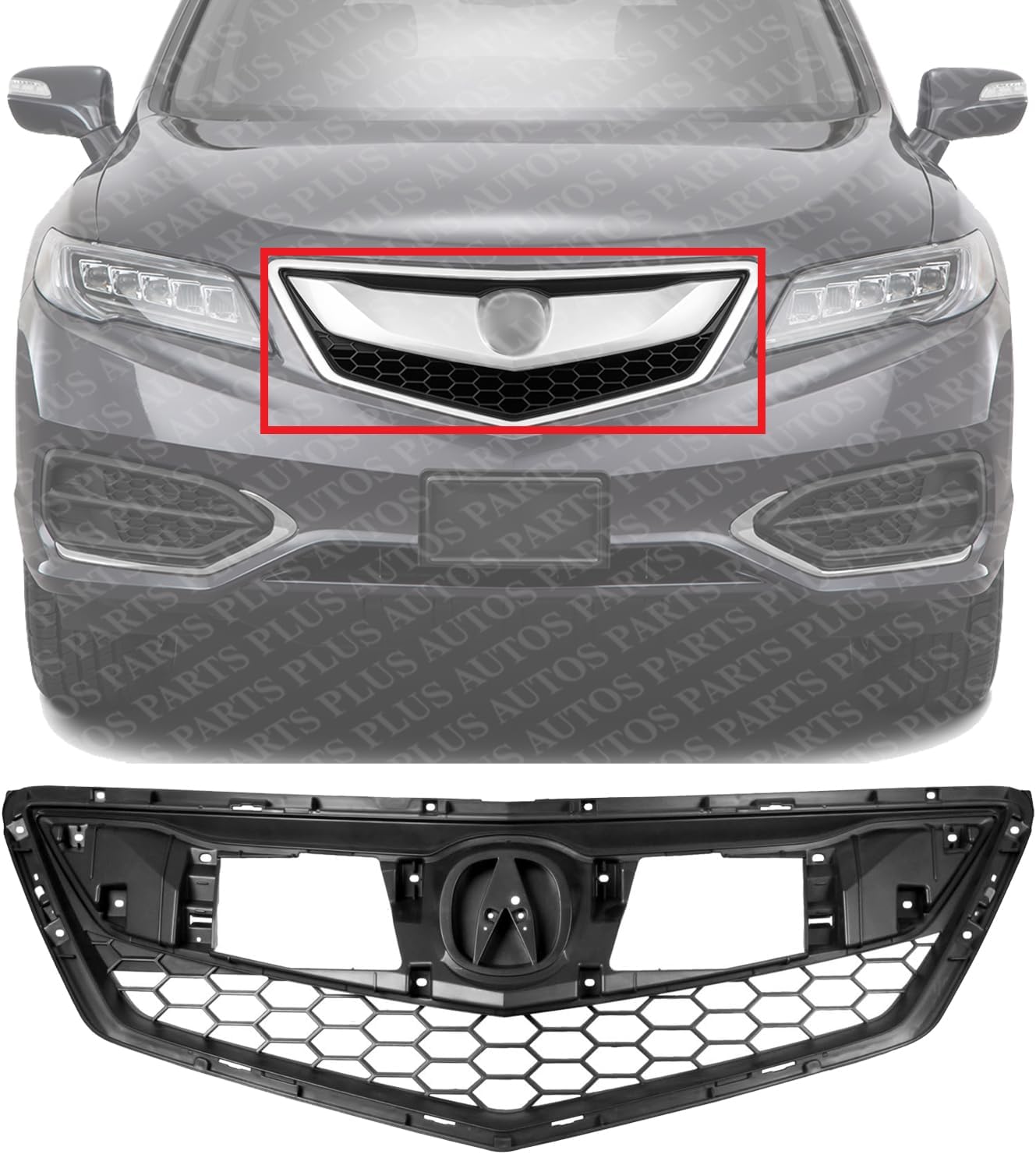 Front Grille Textured Shell And Insert Plastic Direct Replacement Compatible With 2016-2018 Acura RDX AC1200128C 71121TX4A51