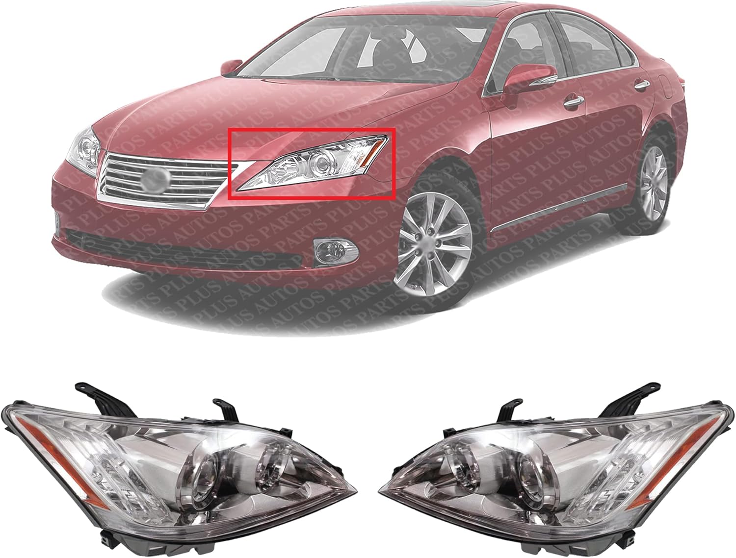 Set Of 2 Front Headlight Lens And Housing Right Passenger & Left Driver Side Direct Replacement Compatible With 2010-2011 Lexus ES350 LX2518116 LX2519116 8113033740 8117033740