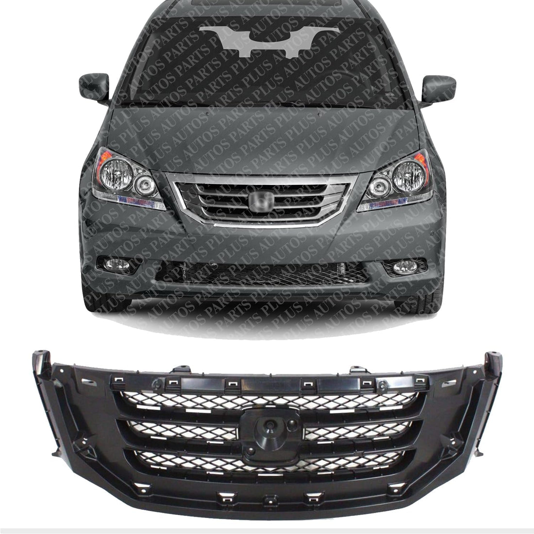 Front Grille Painted Black Shell And Insert Direct Replacement Compatible With 2008-2010 Honda Odyssey HO1200190 71121SHJA02