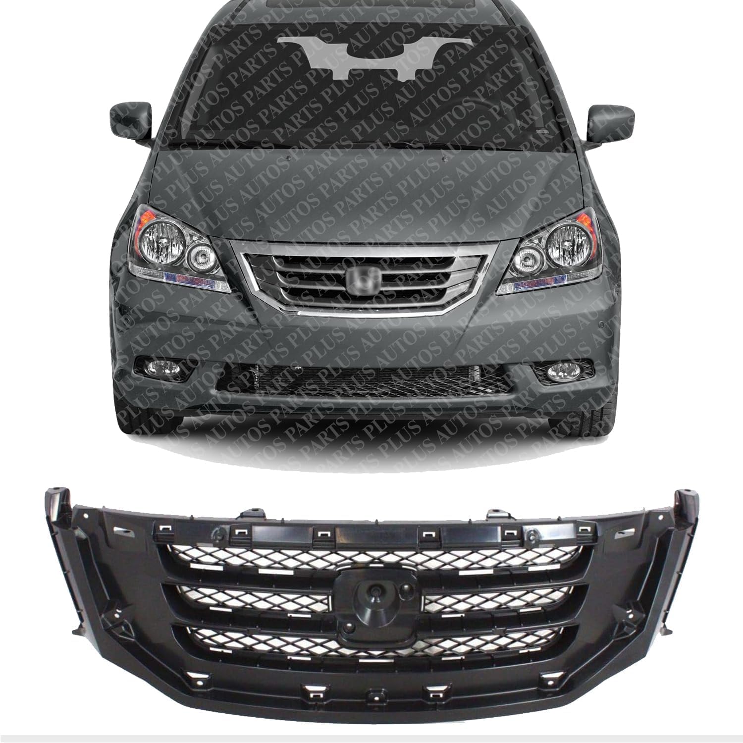 Front Grille Painted Black Shell And Insert Direct Replacement Compatible With 2008-2010 Honda Odyssey HO1200190 71121SHJA02