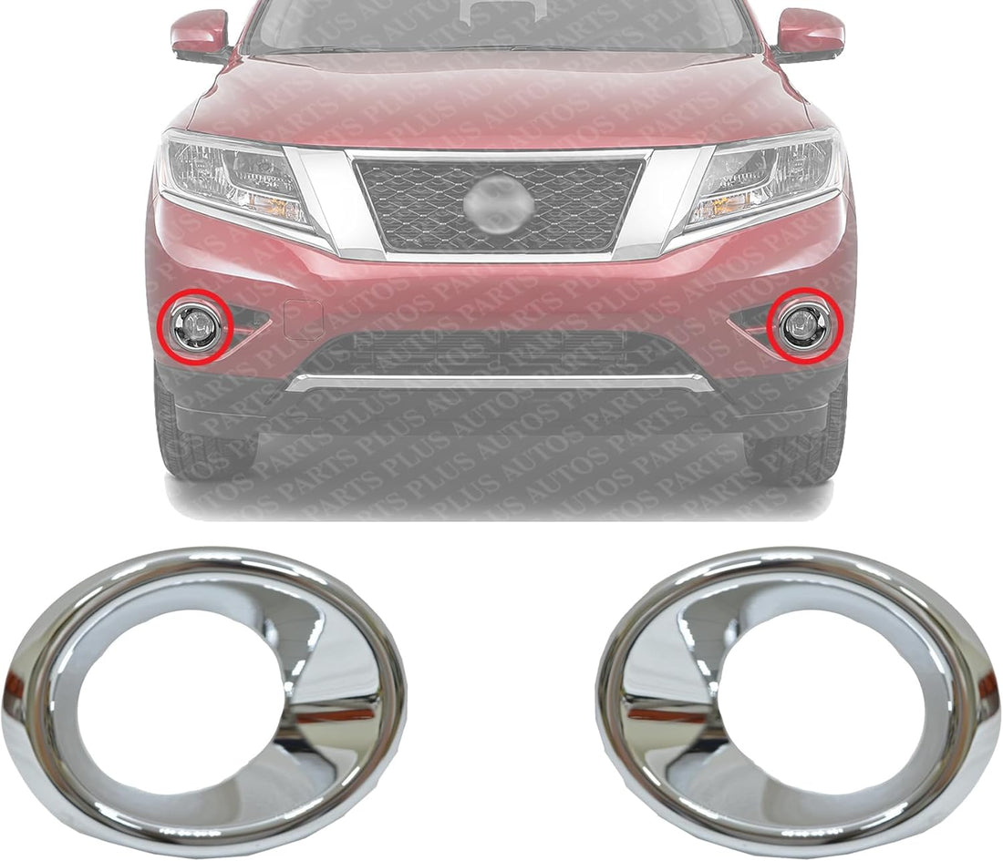 Set Of 2 Front Fog Light Molding Chrome Plastic Left Driver & Right Passenger Side Direct Replacement Compatible With 2013-2016 Nissan Pathfinder NI1039138 NI1038138