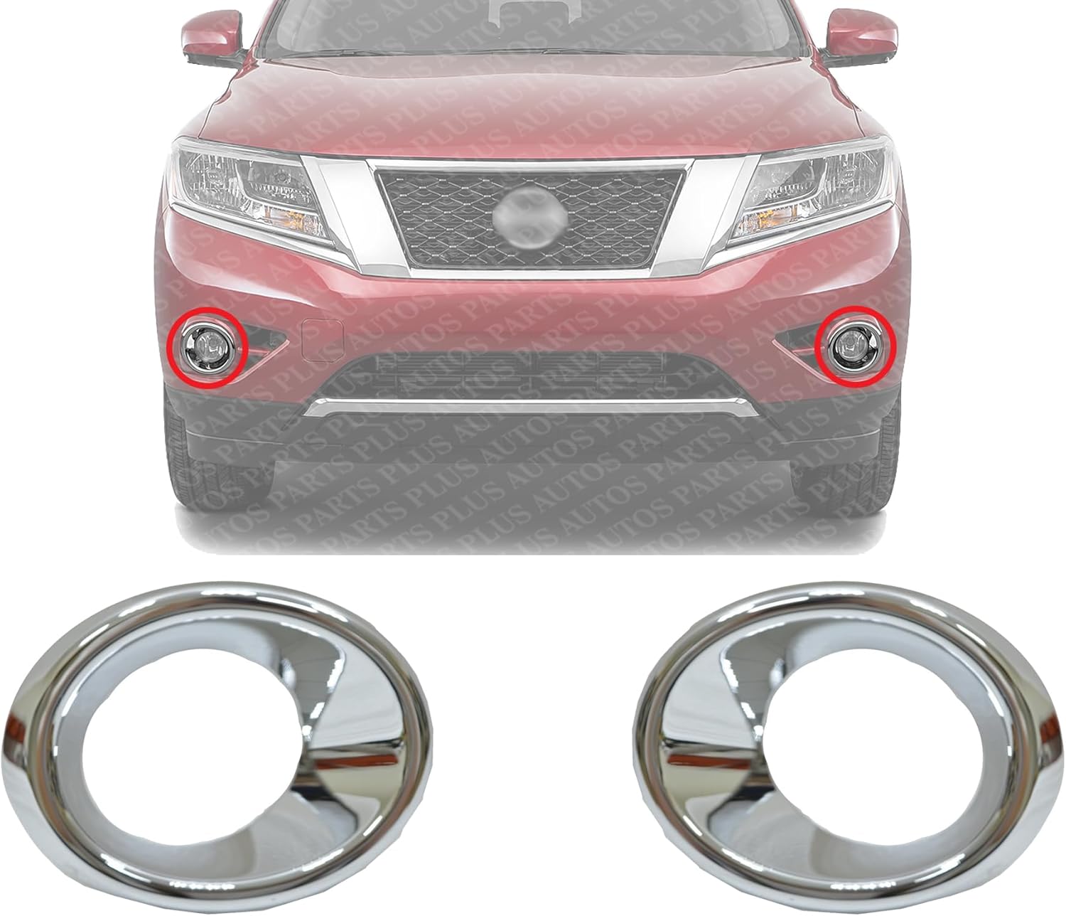 Set Of 2 Front Fog Light Molding Chrome Plastic Left Driver & Right Passenger Side Direct Replacement Compatible With 2013-2016 Nissan Pathfinder NI1039138 NI1038138
