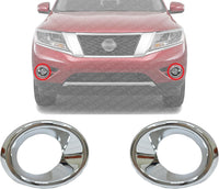 Set Of 2 Front Fog Light Molding Chrome Plastic Left Driver & Right Passenger Side Direct Replacement Compatible With 2013-2016 Nissan Pathfinder NI1039138 NI1038138