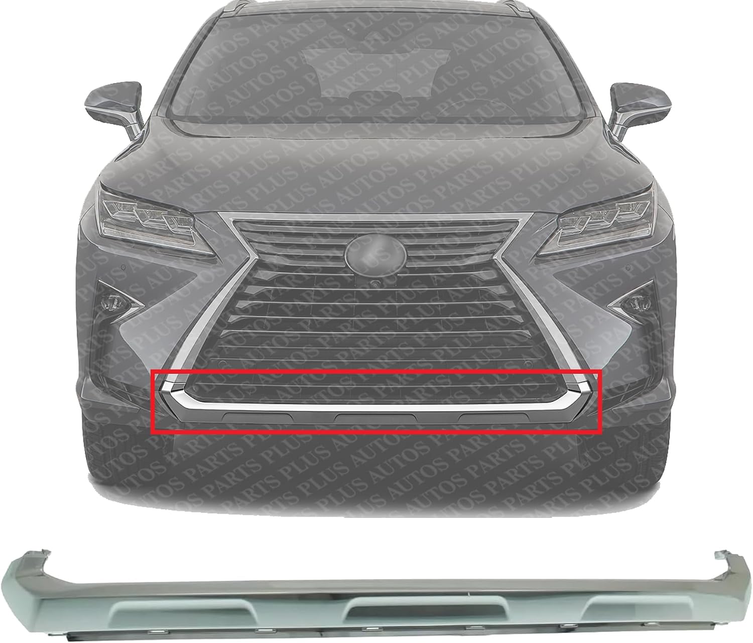 Front Grille Lower Molding Chrome Plastic Direct Replacement Compatible With 2016-2019 Lexus RX350 / RX450h LX1202110 531220E060