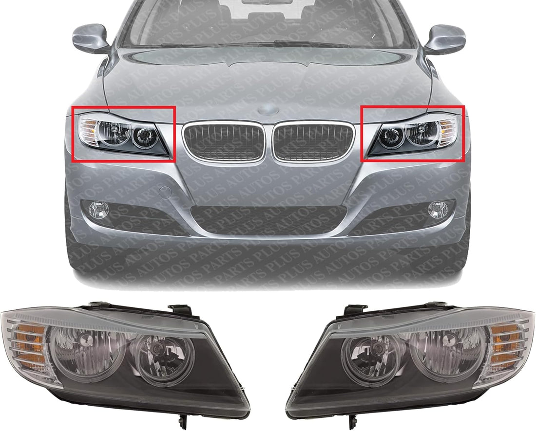 Set Of 2 Front Headlight Lens And Housing Halogen Right Passenger & Left Driver Side Direct Replacement Compatible With 2009-2012 BMW 3-Series BM2518123 BM2519123 63117202578