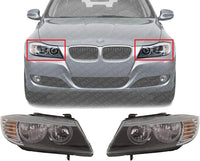 Set Of 2 Front Headlight Lens And Housing Halogen Right Passenger & Left Driver Side Direct Replacement Compatible With 2009-2012 BMW 3-Series BM2518123 BM2519123 63117202578