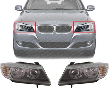 Set Of 2 Front Headlight Lens And Housing Halogen Right Passenger & Left Driver Side Direct Replacement Compatible With 2009-2012 BMW 3-Series BM2518123 BM2519123 63117202578