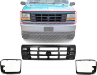 AUTOS PARTS PLUS Front Grille Assembly Painted Gray Shell And Insert + Head Light Door Bezels Left Driver & Right Passenger Side Direct Replacement Compatible With 1992-1997 Ford F-Series FO1200323