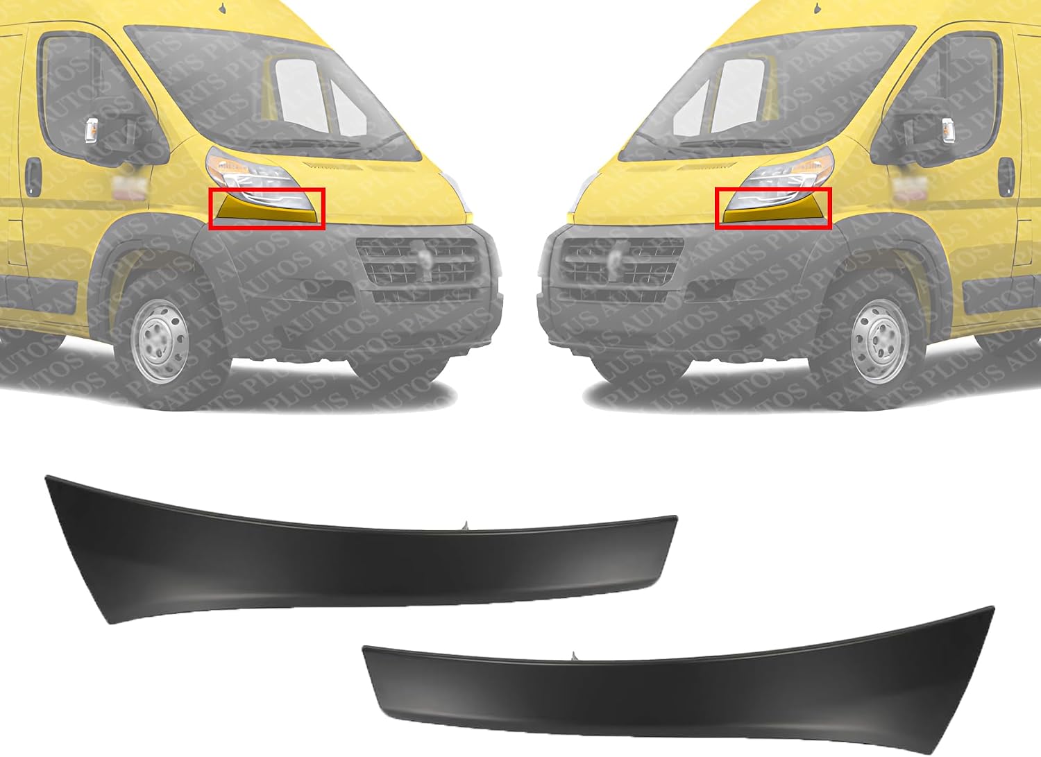 Set Of 2 Front Head Light Lower Filler Primed Plastic Right Passenger & Left Driver Side Direct Replacement Compatible With 2014-2022 Ram ProMaster 1500 2500 3500 CH1089103 CH1088103
