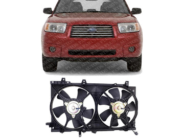 Front Radiator Shroud Dual Fan Assembly Plastic Direct Replacement Compatible with 2003-2008 Subaru Forester SU3115111 45131FE000-PFM