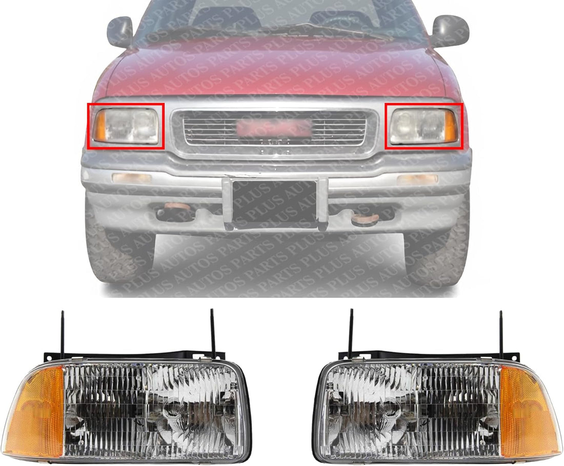 Set Of 2 Front Headlight Assembly With Side Marker Lamp Right Passenger & Left Driver Side Direct Replacement Compatible With 1994-1997 GMC Sonoma / 1995-1997 Jimmy GM2503133