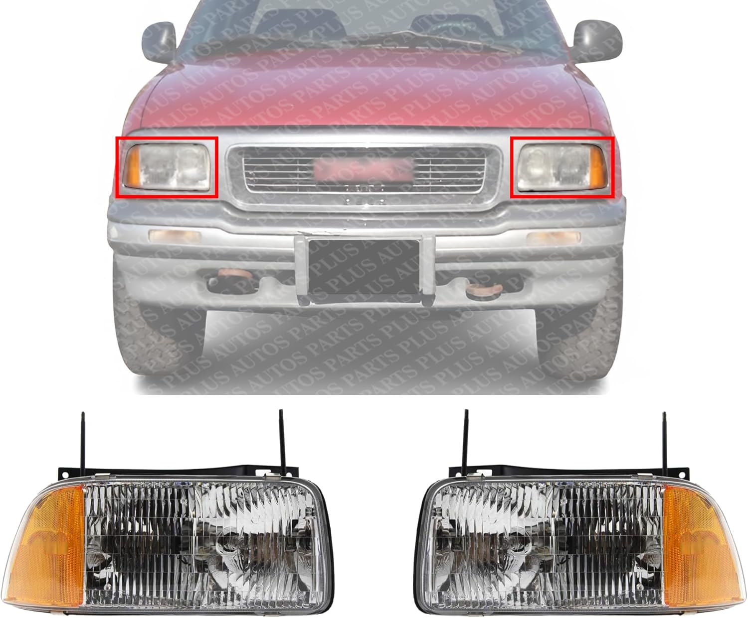 Set Of 2 Front Headlight Assembly With Side Marker Lamp Right Passenger & Left Driver Side Direct Replacement Compatible With 1994-1997 GMC Sonoma / 1995-1997 Jimmy GM2503133