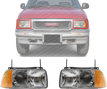 Set Of 2 Front Headlight Assembly With Side Marker Lamp Right Passenger & Left Driver Side Direct Replacement Compatible With 1994-1997 GMC Sonoma / 1995-1997 Jimmy GM2503133