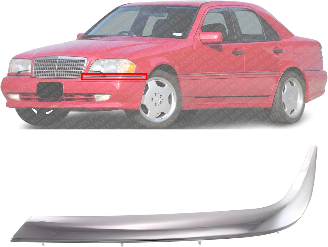 Front Bumper Trim Chrome Left Driver Side Direct Replacement Compatible with 1998-2000 Mercedes Benz C-Class 202 Chassis MB1046106 2028850974