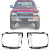 Set Of 2 Front Headlight Door Bezel Chrome Left Driver & Right Passenger Side Direct Replacement Compatible With 1989-1991 Toyota Pickup TO2513113 TO2512111 5313189121 5313289120