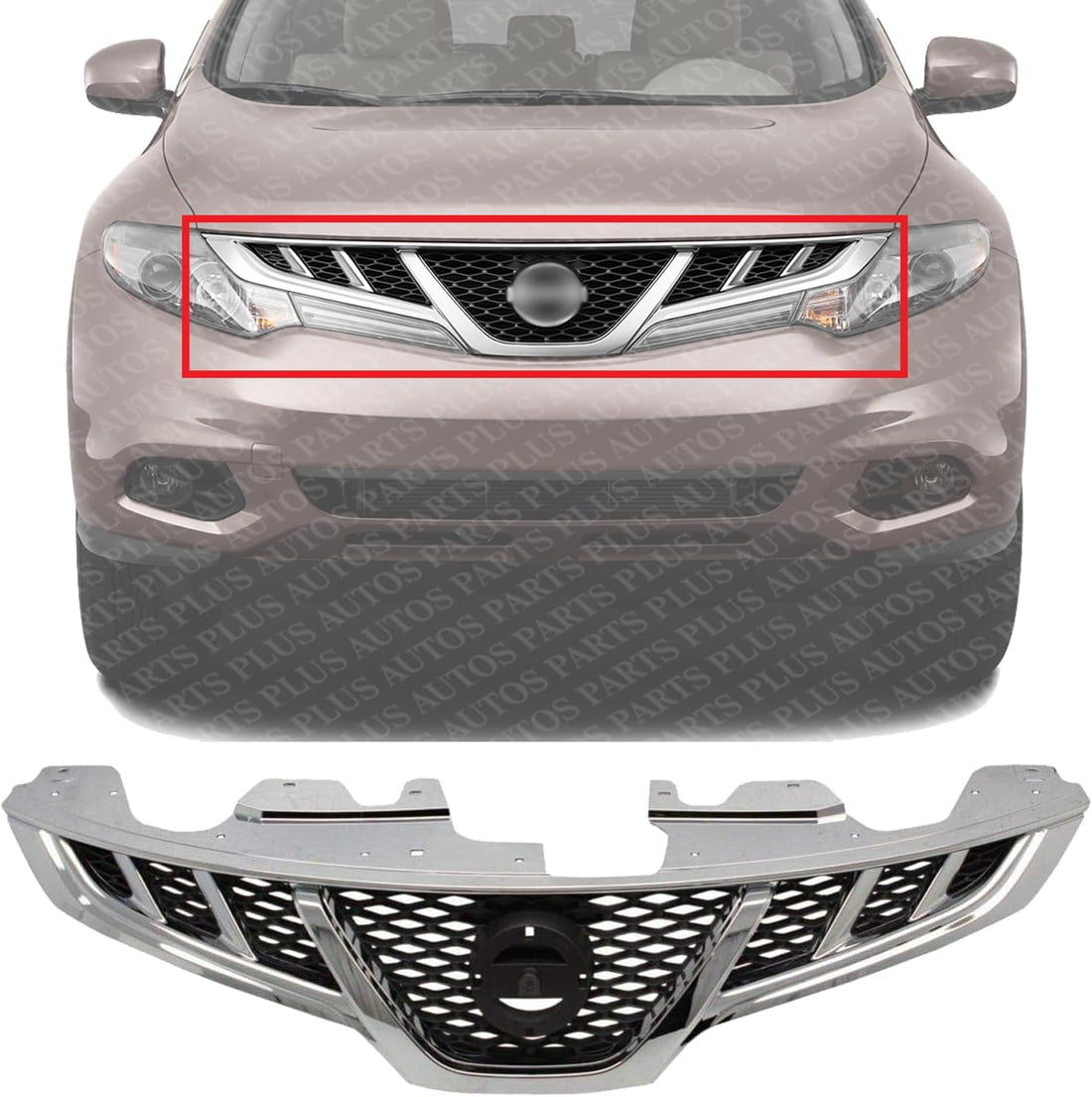Front Grille Chrome Shell With Primed Insert Plastic Direct Replacement Compatible With 2011-2014 Nissan Murano NI1200270 623101SZ0B