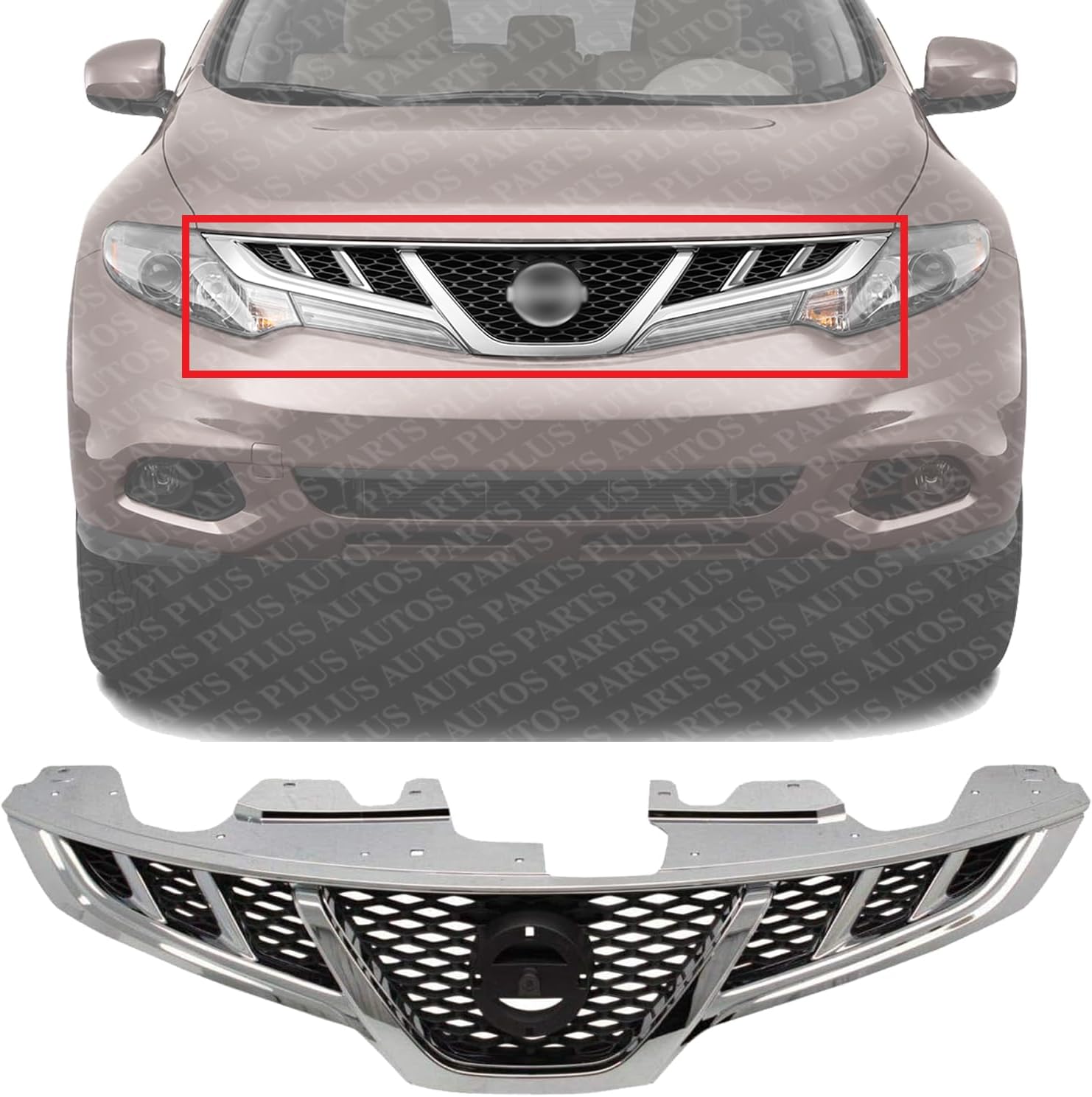 Front Grille Chrome Shell With Primed Insert Plastic Direct Replacement Compatible With 2011-2014 Nissan Murano NI1200270 623101SZ0B
