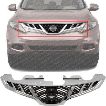 Front Grille Chrome Shell With Primed Insert Plastic Direct Replacement Compatible With 2011-2014 Nissan Murano NI1200270 623101SZ0B